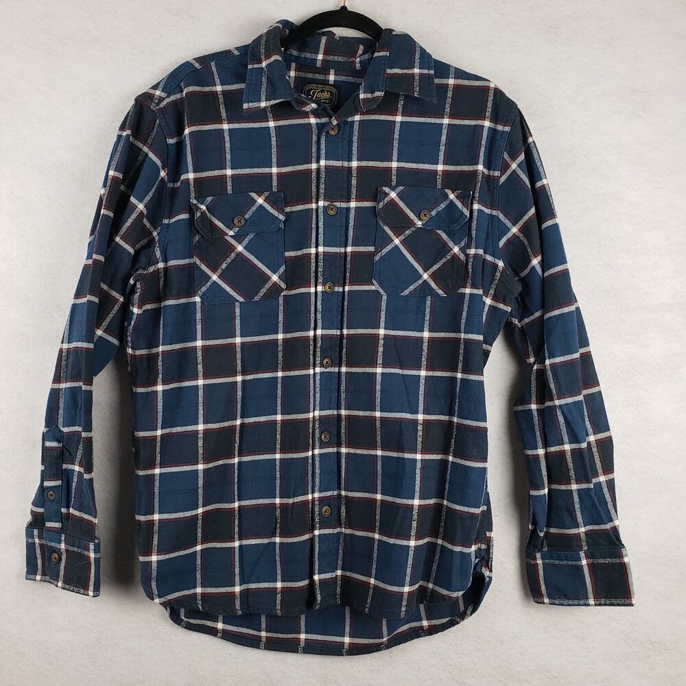 Jachs Men's M Button Up Heritage Flannel Dark Blue Checkered Plaid Winter Staple